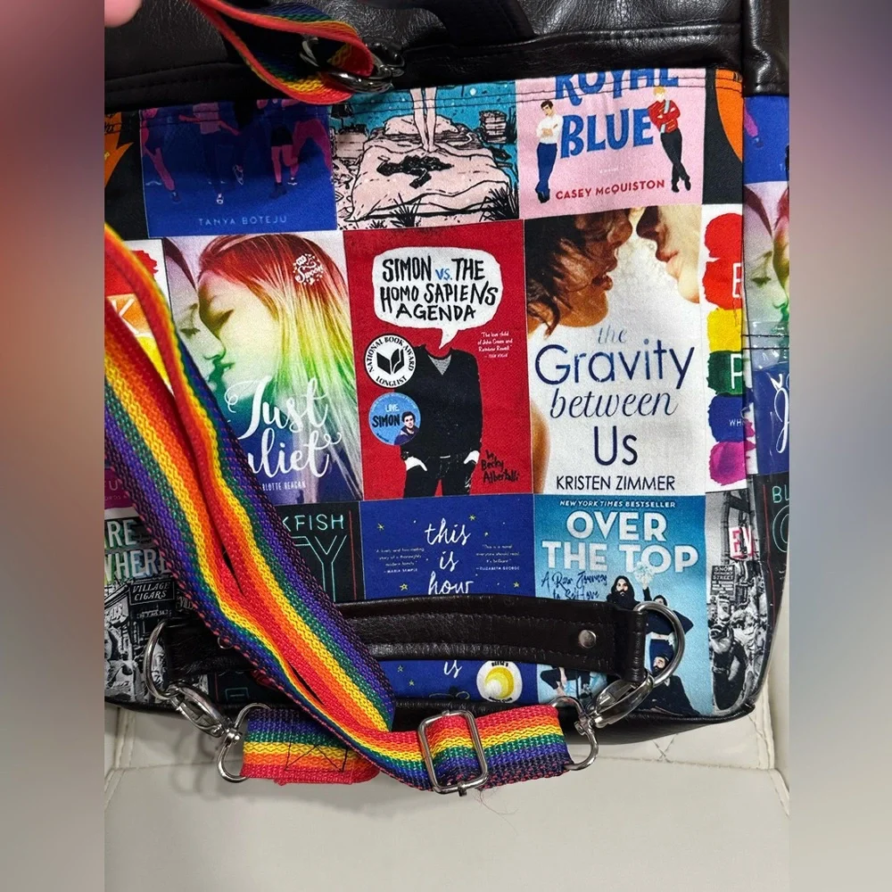 Heather Bee’s Boutique book of pride lgbt book bag multicolor rainbow straps